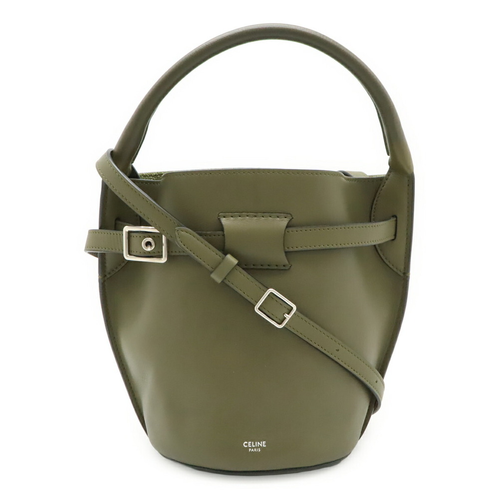 CELINE Big Bag Bucket Nano Handbag Shoulder Leather Khaki Green 187243